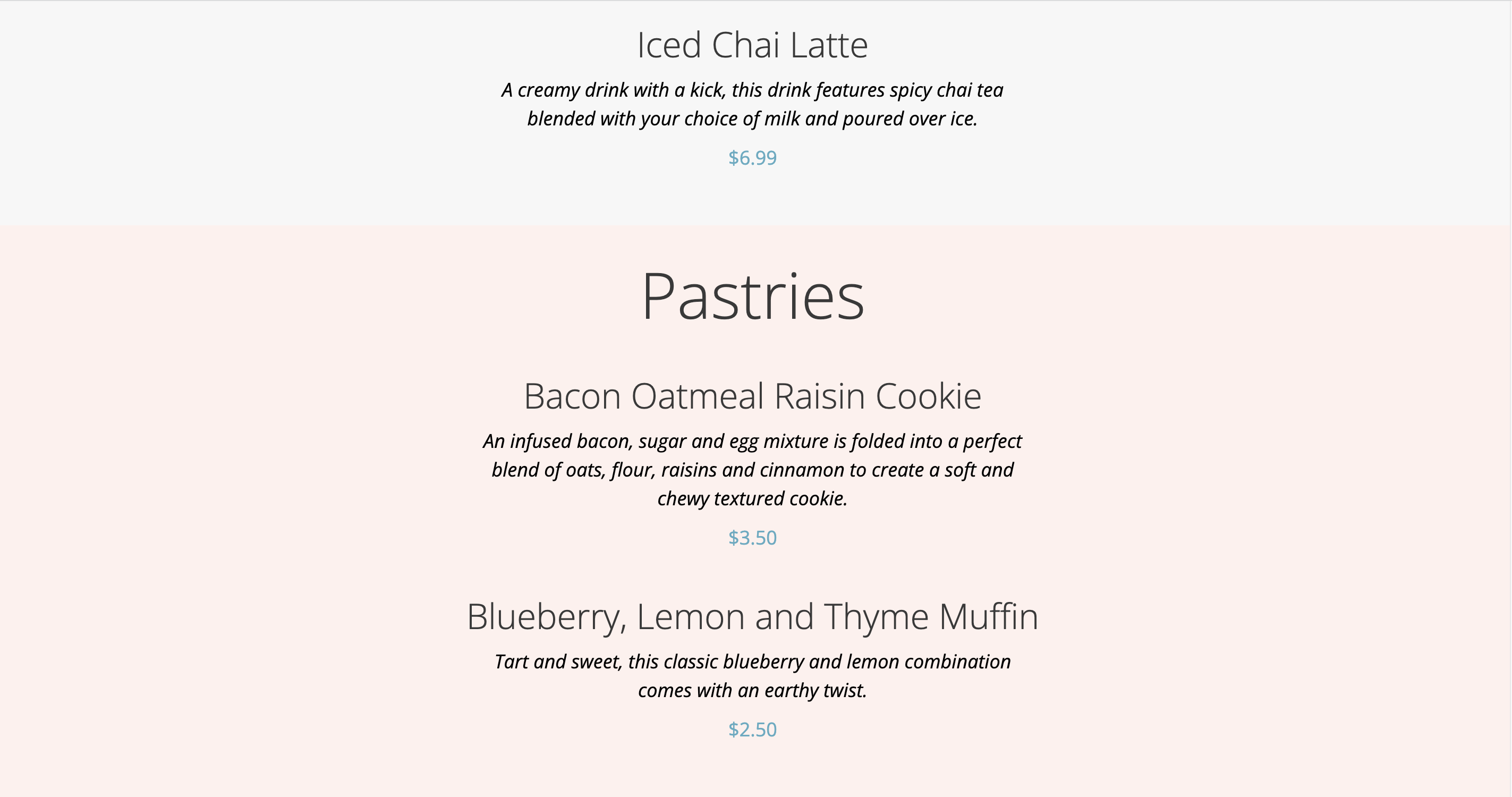 Menu Page Pastries section